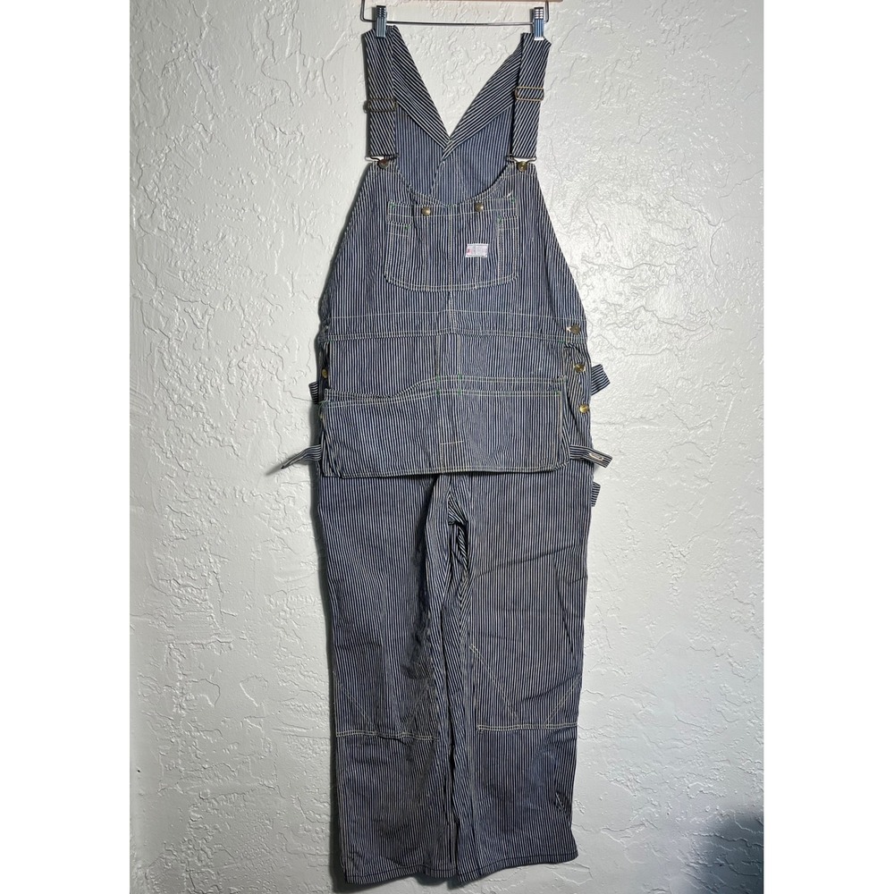Vintage Rugged Wear Hickory‎ Stripe Overalls 42x30 Made USA Railroad Denim